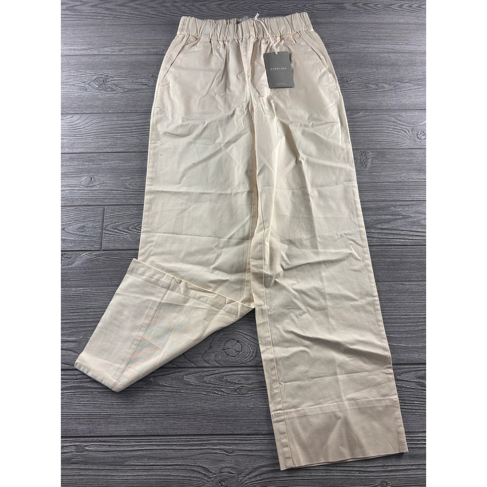 Everlane Easy Pant Cream Bone Organic Cotton Wide Leg Elastic Waist Size 4 NEW
